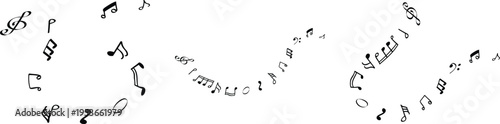 Musical notes and symbols scattered