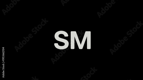 Bold white capital letters SM on a solid black background, minimalist graphic element or initial concept, typography design.