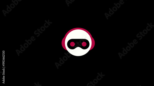 Minimalist abstract avatar icon with headphones and visor on a black background, representing gaming, music, or a digital persona.