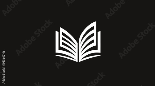Open book icon on black background. Simple vector graphic for education, knowledge, learning, literature, and study concepts.
