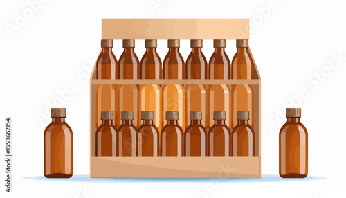 Brown glass bottles in cardboard box.