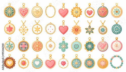 Colorful heart shaped jewelry pendants.