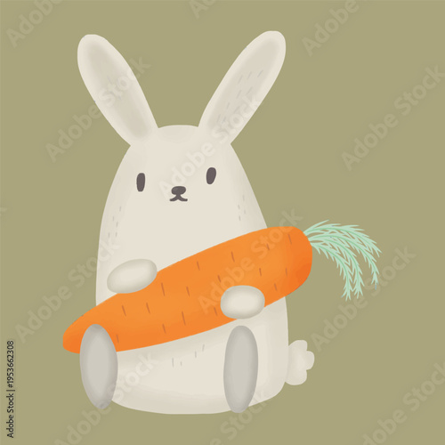 Cute bunny holding carrot adorable playful rabbit illustration