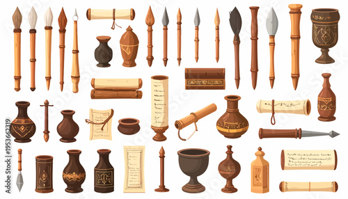 Collection of ancient writing tools.