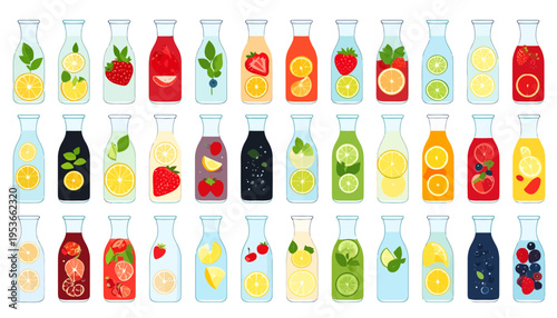 Colorful bottles of juice and drinks.