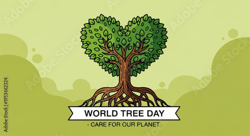 Heart shaped tree on world tree day symbolizing love and care for the environment and our planet