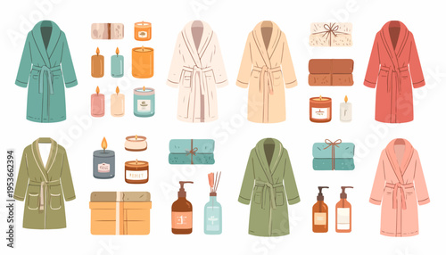 Bathrobes and bath products collection.
