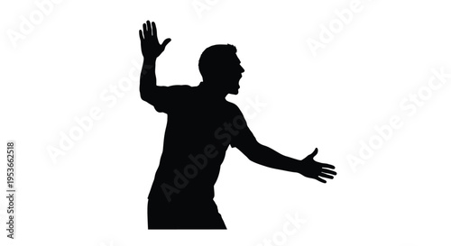Silhouette of a man with arm raised appearing to gesture or reach out