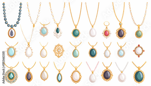 Collection of various gemstone necklaces.
