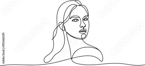 Vector illustration of a female portrait drawn in line-art style. One line draw graphic design vector