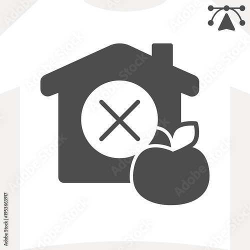 House without food solid icon, food assistance concept. Vector graphics. House with cross and an apple sign and editable stroke, glyph style icon for mobile or web design.