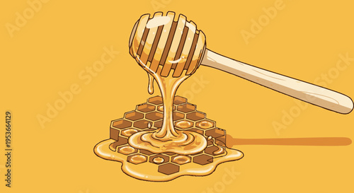Honey dripping from dipper stick.