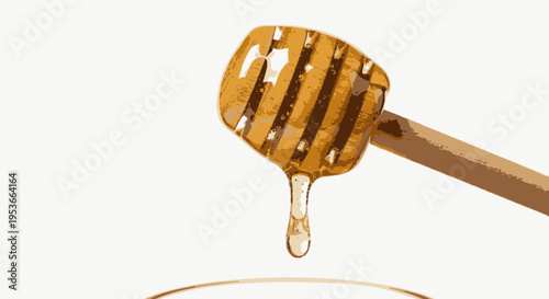 Honey dripping from wooden honey dipper 1.
