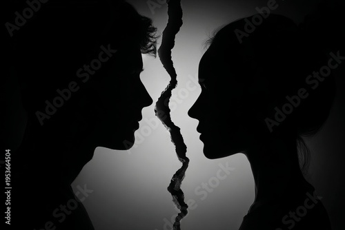 two persons back to back, crack in the middle showing bad relationship , divorce , seperation
