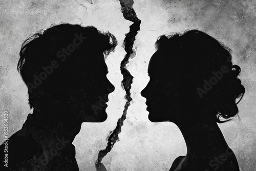 two persons back to back, crack in the middle showing bad relationship , divorce , seperation