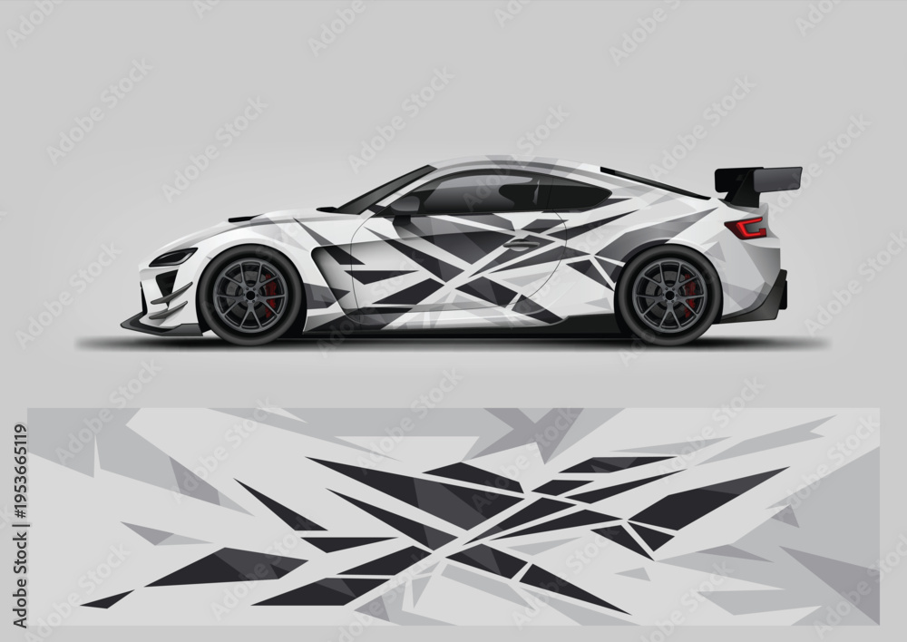 Fototapeta premium Racing Car Wrap Design, Vector Livery Template, Sport Stripe Graphics, Abstract Background, Car Decal