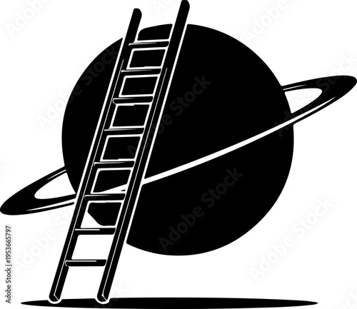 Ladder Leaning Against Planet silhouette vector illustration