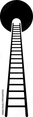 Ladder Leaning Against Planet silhouette vector illustration