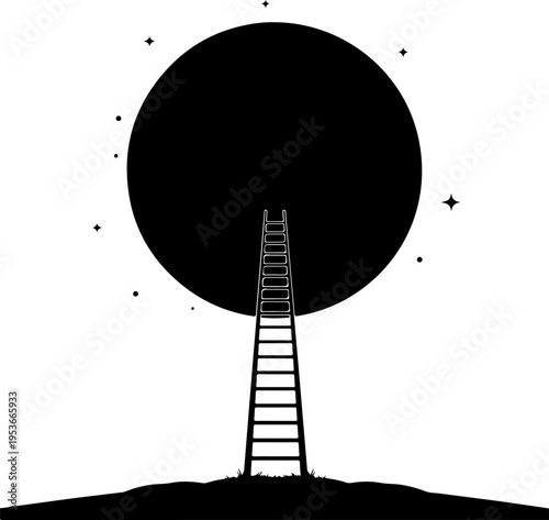 Ladder Leaning Against Planet silhouette vector illustration