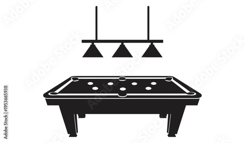 Silhouette of a pool table with a hanging light fixture above it in a modern minimalist setting silhouette