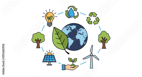 Earth with green leaf eco friendly.