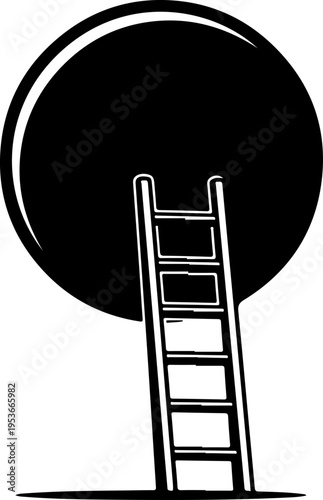 Ladder Leaning Against Planet silhouette vector illustration