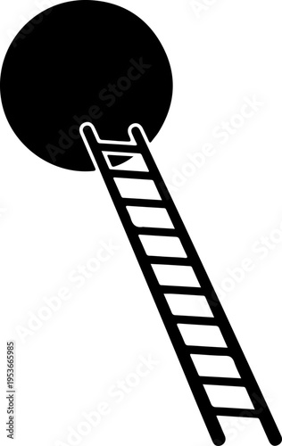 Ladder Leaning Against Planet silhouette vector illustration