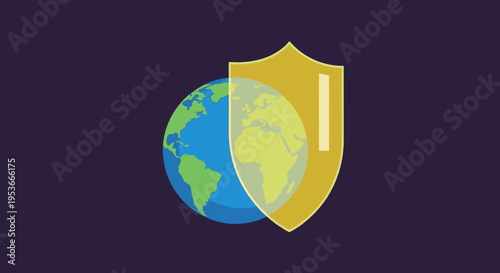 Globe protected by a shield symbol.