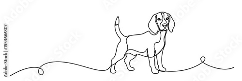 Beagle dog standing on wavy continuous line ground surface, none editable strokes