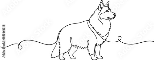 Dog standing on continuous line across white background, none editable strokes
