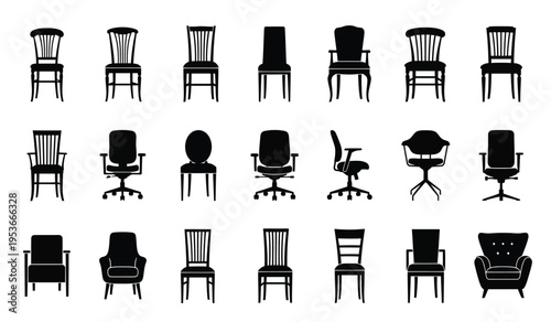 Collection of various chair silhouettes in different styles and designs