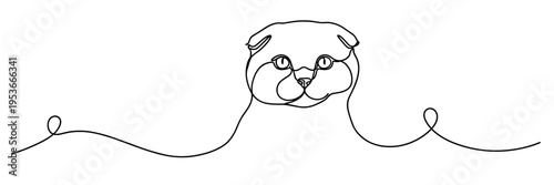 Cat peeking over continuous line in minimal white composition, none editable strokes