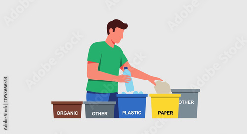 Man putting paper in recycling bin.