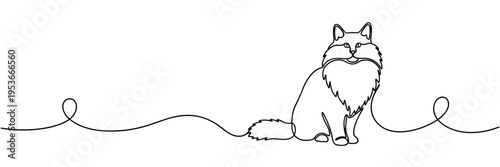 Cat sitting on continuous line in simple composition, none editable strokes