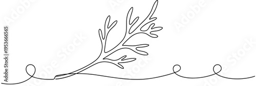 Delicate herb leaf lying on continuous minimal line, none editable strokes