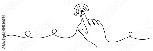 Hand pressing touch icon with ripple lines on plain background, none editable strokes
