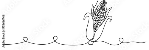 Ear of corn drawn with single continuous line on white background, none editable strokes