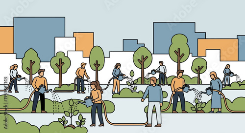 People gardening in a community park.