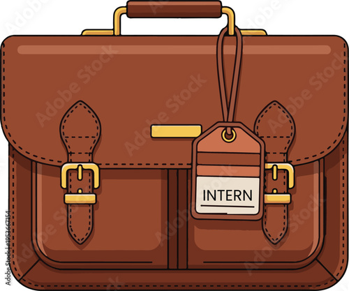 Flat Design Vector of a Classic Brown Business Bag for Interns