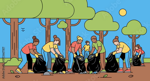 People picking up trash in community.