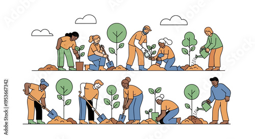 People planting trees in garden 1.