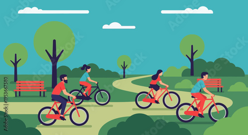 People Riding Bicycles in Park.