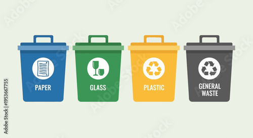 Recycling bins for different materials.