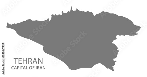 Tehran capital city map of Iran grey illustration silhouette