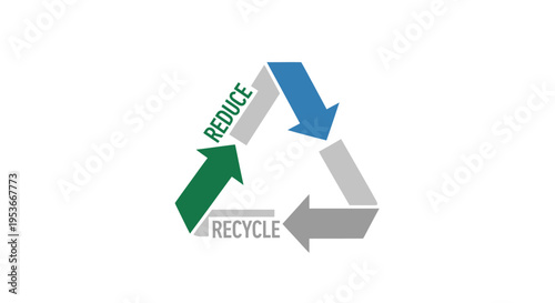 Recycling symbol with three arrows.