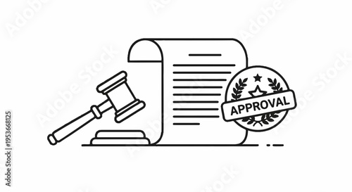 Law document with gavel and approval stamp symbolizing legal consent and official validation