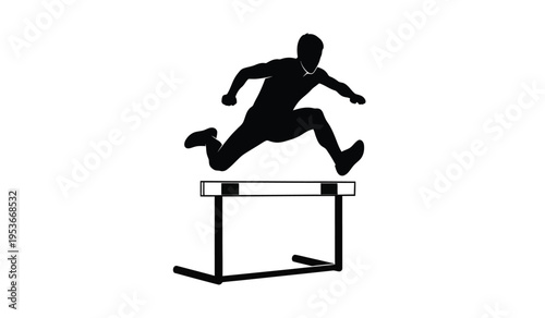 Athlete silhouette jumping over hurdle in track and field event