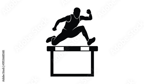 Athlete silhouette jumping over hurdle in track and field event