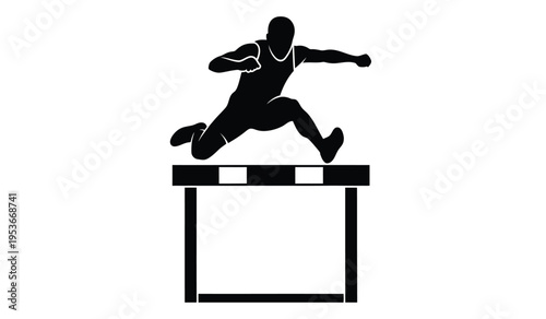 Athlete silhouette jumping over hurdle in track and field event