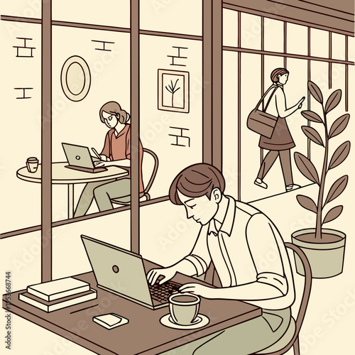 People working on laptops at a coffee shop